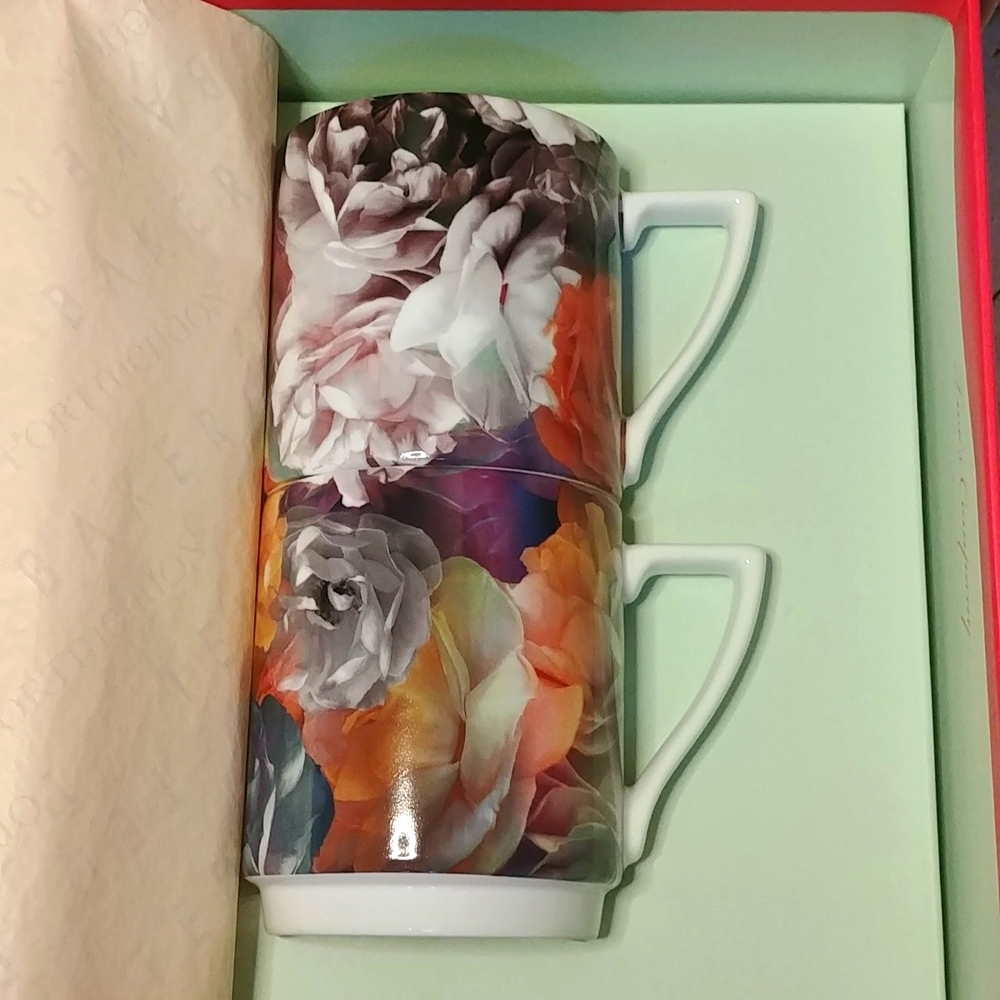 NEW Portmeirion Ted Baker Set of 2 Stackable Coffee Tea Mugs Bone China